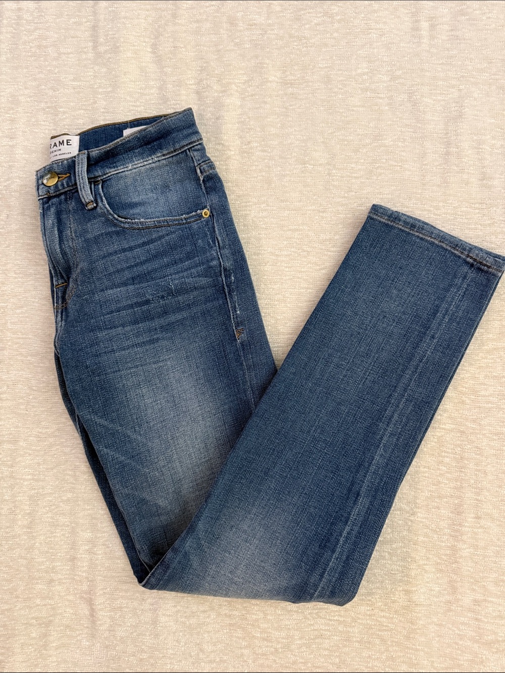 Frame Denim Women’s Le Boy Skinny Jeans in Medium Blue Fade